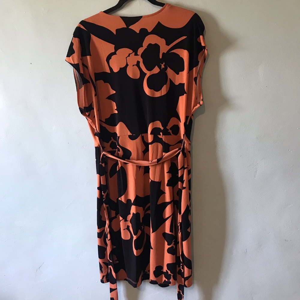 Nine West Orange and Black Floral Wrap Midi Dress - Picture 2 of 5